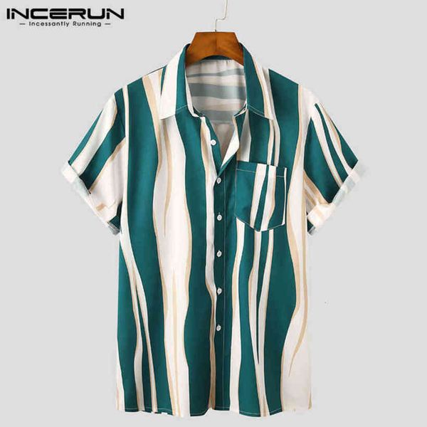 

man leisure buttons camisa summer pocket incerun mode stripped short mouwen heren casual turn down kraag blouse 5xl, White;black
