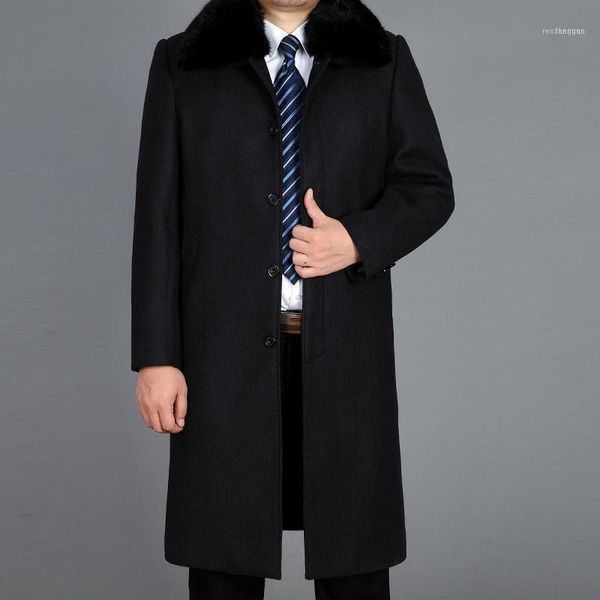 

men's wool & blends the cloth coat to keep warm old and fluffy collars woolen cloth1, Black