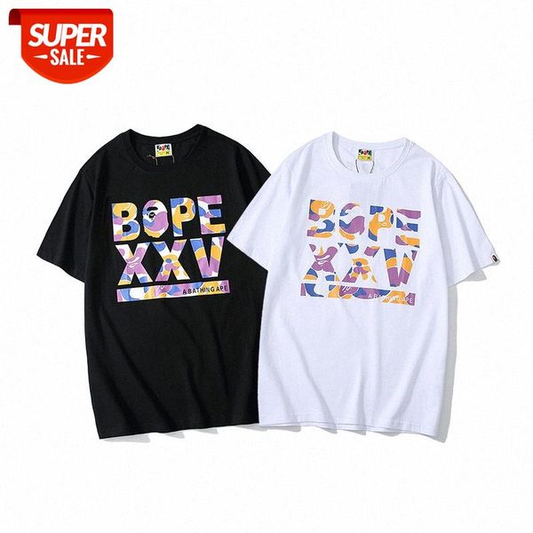 

japanese fashion brand 25th anniversary city limited camouflage letter printed cotton short-sleeved t-shirt #la9v, White;black