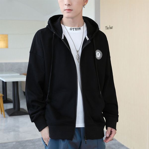 

men's hooded sweater solid color hooded casual men's wear clothes spring and autumn coat trend, Black