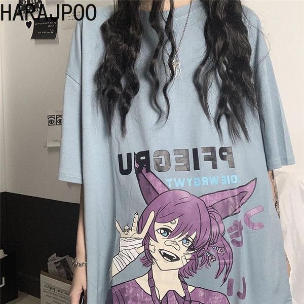 

women's t-shirt harajpoo woman 2021 spring summer harajuku japanese two-dimensional cartoon printing loose short-sleeved fashion, White
