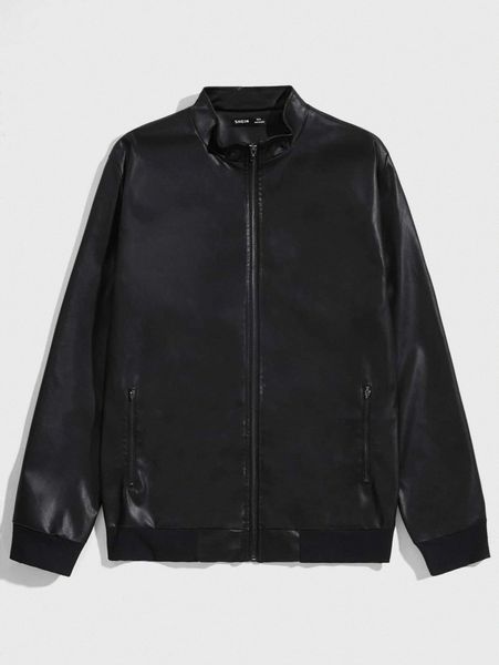 

men zip up pu leather jacket w1qy#, Black;brown