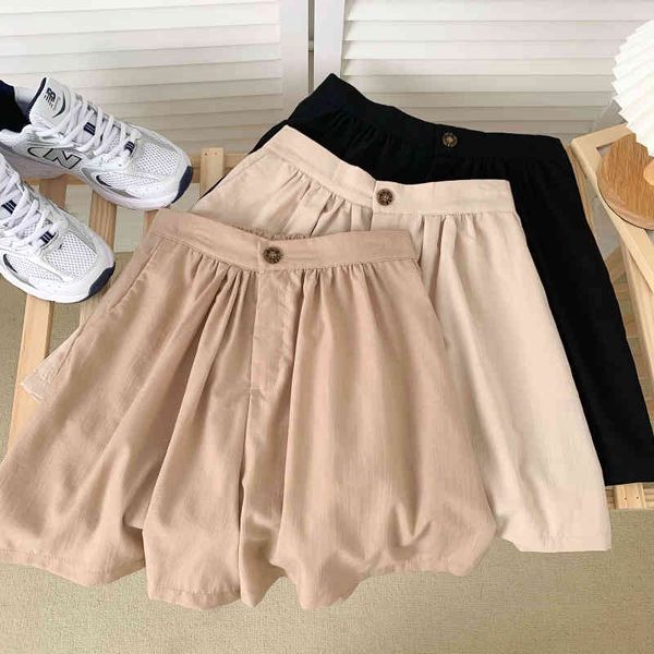 

summer fashion all-match elastic waist wide-leg shorts casual five-point pants women 210507, White;black