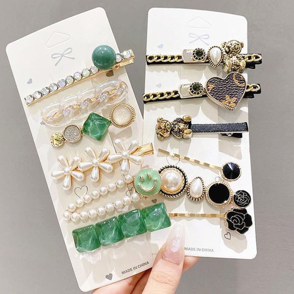

hair clips & barrettes luxury pearls bowknot clip set women sweet heart flower female korean word back of the head jewelry, Golden;silver