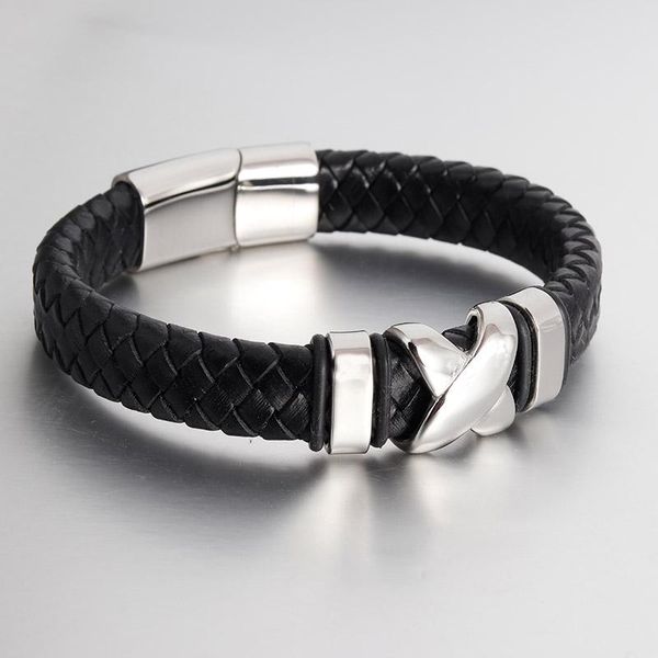 

charm bracelets retro novel leather bracelet for men trendy x word style vintage brand friendship bangles jewelr rope chain, Golden;silver