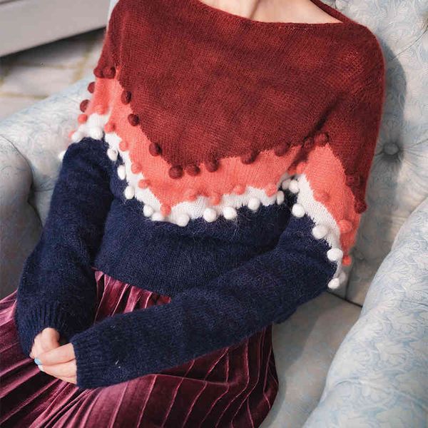 

sweater 2021 mohair wool blend v-shaped contrast tassel su22, White;black