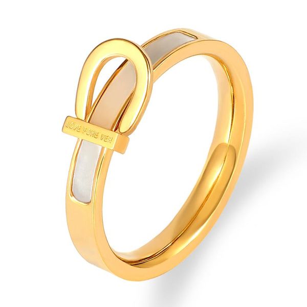 

wedding rings 2021 natural shell belt buckle ring for women stainless steel rose gold finger men letter love party jewelry, Slivery;golden