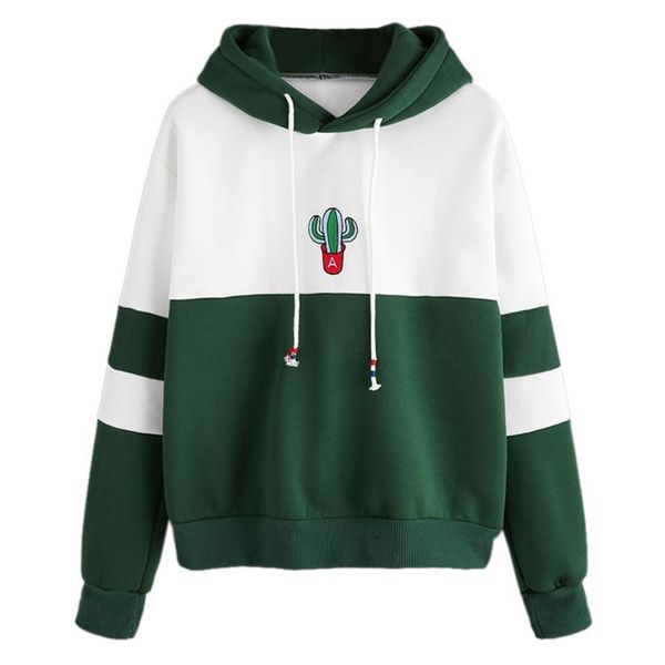

women's hoodies & sweatshirts womens sweatshirt long sleeve drawstring color block cactus embroidered hoodie spring autumn ladies casua, Black