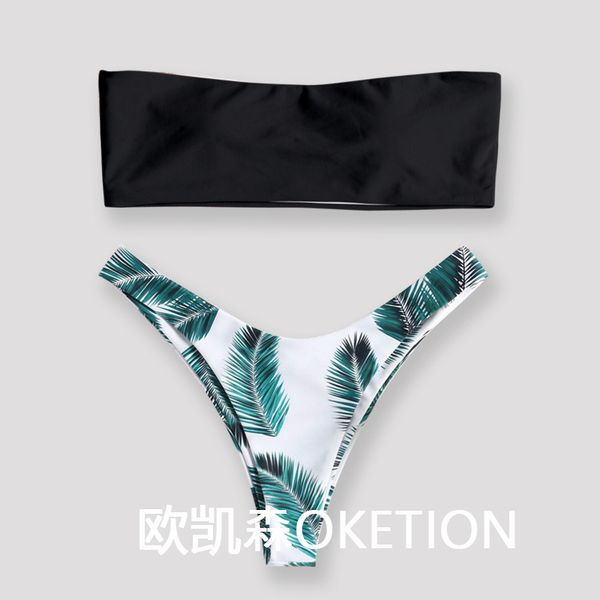 

split pink beach girls' triangle bikini swimsuit, Black;white