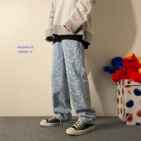 Männer Grafik Druck Sommer Gerade Jeans Mann Koreanische Mode Hip Hop Joggers Männlichen Lose Denim Hosen Kleidung