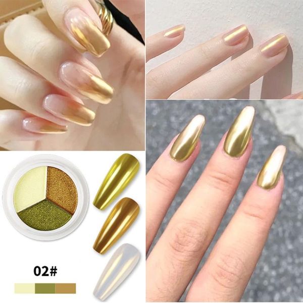 

nail glitter art three-color solid magic mirror powder japanese super bright aurora titanium gold gxmc, Silver;gold