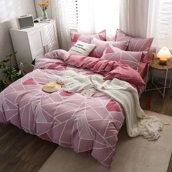 

bedding sets simple duvet set, king-size bedding, plaid cover, single double bed, large nordic bed linen pillowcase