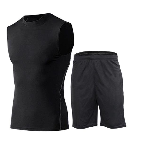 

men training fitness sports 2 pcs vest suit quick dry sweat suits running gym clothing, White;black