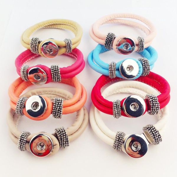 

charm bracelets fashion pu leather metal 18mm snap buttons bracelet jewelry 12pcs/lot mix colors, Golden;silver