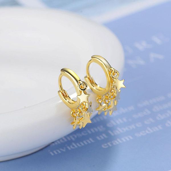 

hoop & huggie bohemia ethnic lovely earrings with small pentagram stars golden huggies charming creative femal earring piercing jewelry, Golden;silver