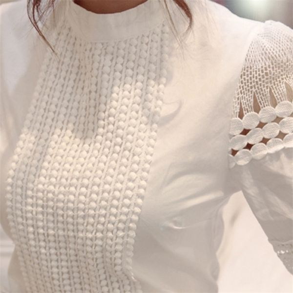 

2021 lace chiffon blouse women shirt plus size casual ladies long sleeve womens and blouses s-5xl hook flower hollow, White