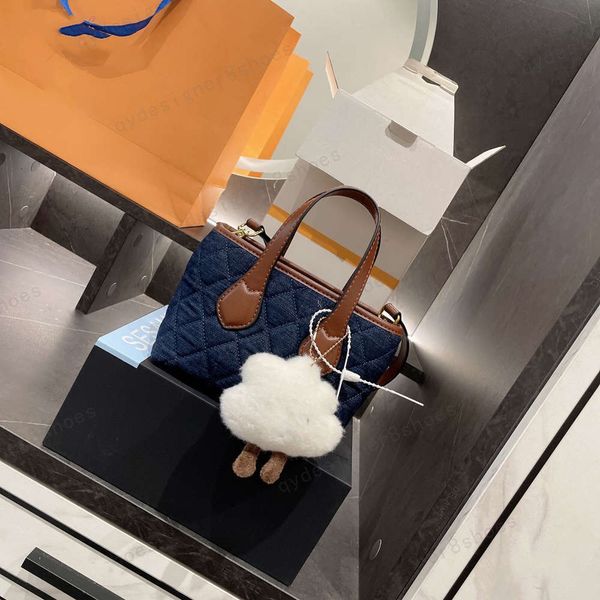 

women's designer with cloud pendant blue denim canvas shoulder bag size 17*13cm