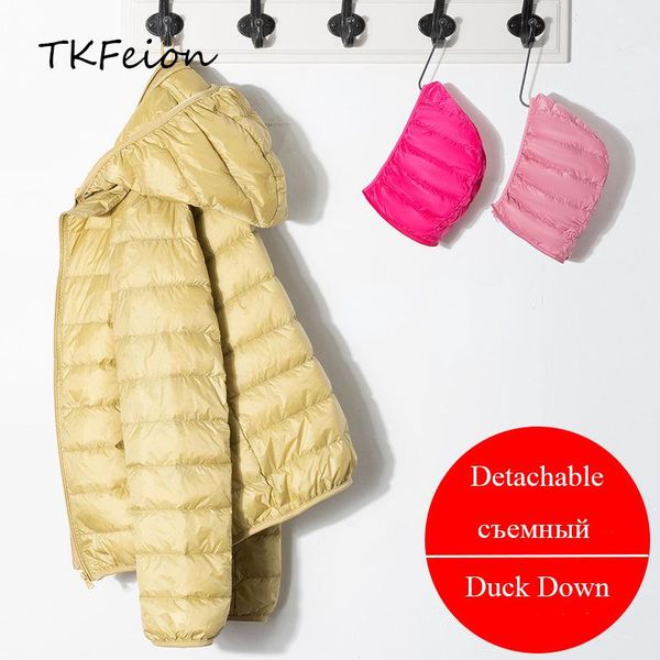 

women detachable jacket 2021 autumn female winter coat removable cap light thin warm duck down factory direct sale plus size 5xl women', Black;brown