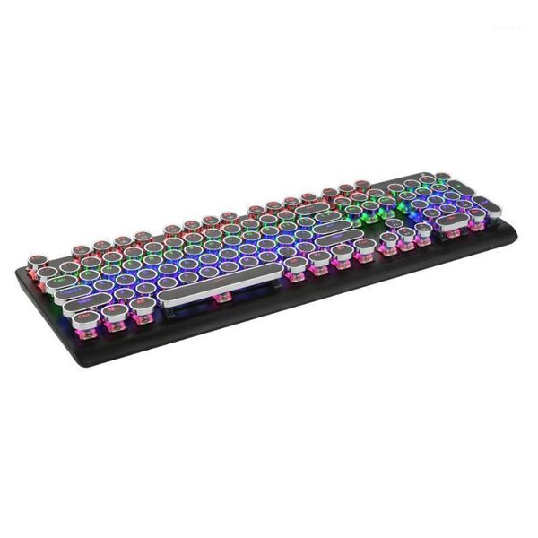 

retro typewriter keyboard round keys rainbow led backlit full size mechanical with outemu switch k-600 ,black1