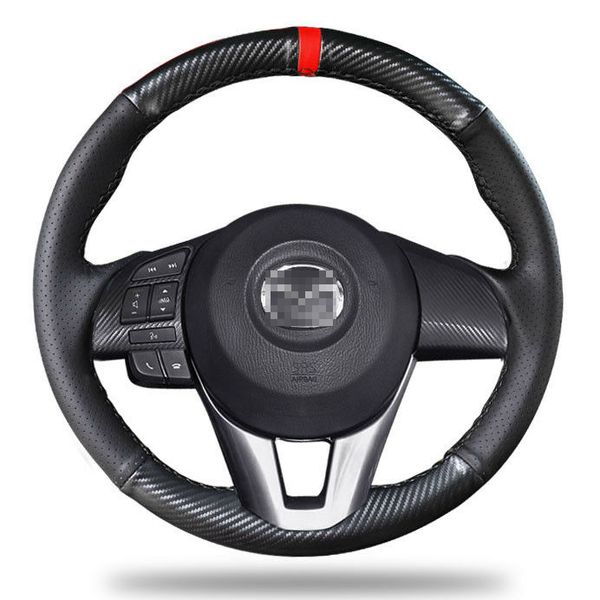 

for mazda cx-4 2016-7/atenza steering wheel cover carbon fiber black leather