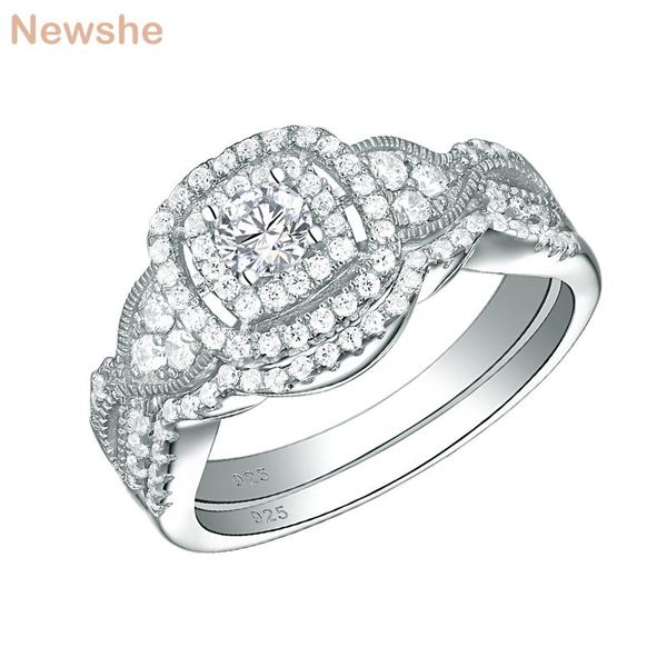 

cluster rings she 2021 arrival 2 pcs 925 sterling silver wedding for women engagement ring bridal set classic jewelry, Golden;silver