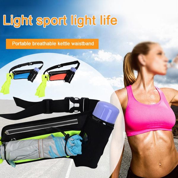 

outdoor bags zipper headphone hole adjustable strap sports bottle holder buckle fitness hiking running pouch waist bag lightweight climbing