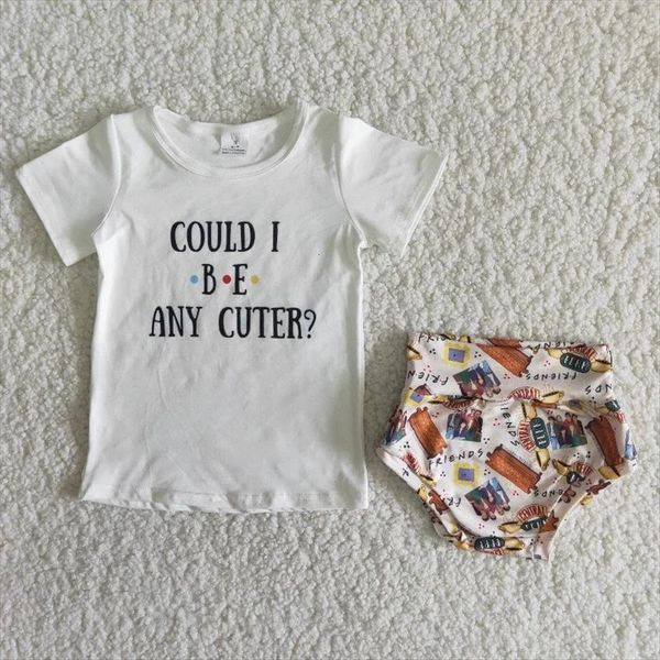 

wholesale boutique baby girls summer clothes white short sleeves letter shirt shorts friends bummies children kids outfits set