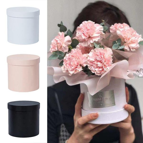 

gift wrap 12x12cm round flower paper boxes lid hug bucket with for florist bouquet packaging box party storage
