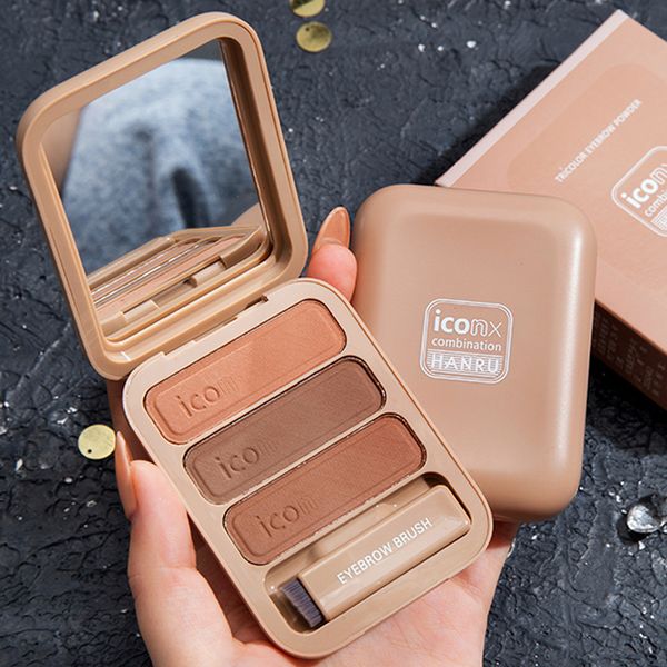 

3 colors three dimensional eyebrow powder with brush mirror smooth texture waterproof sweatproof lasting makeup brow enhancers