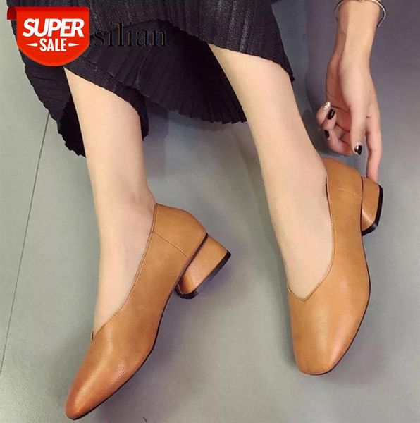 

2020 retro women's pumps fashion women mid-heeled shallow shoes square heels slip on head shoes zapatos de mujer #j94w