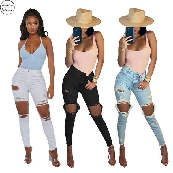 

xinhuaease demin mom y2k distressed jeans pluse size for women's fashion trousers woman high waist pants female hole girls, Blue