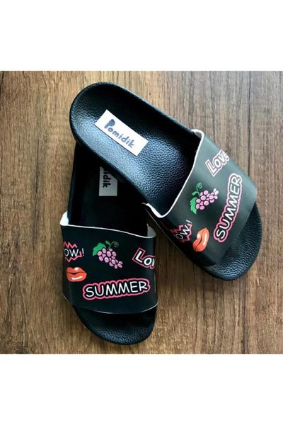 

slippers women's black summer written single band