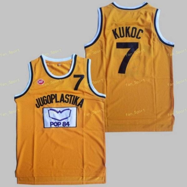 Homens Moive Toni Kukoc Jersey 7 Amarelo Basketball Juglastika Split Pop Jerseys Tudo Costurado para Esporte Fãs Respirável Drop Ship
