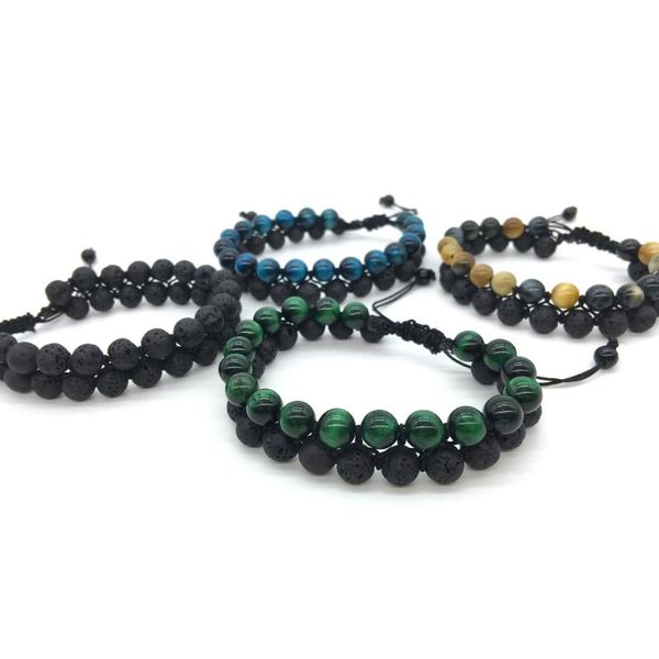 

charm bracelets tiger eye stone bracelet men women - natural energy essential oil lava rock beads adjustable, Golden;silver