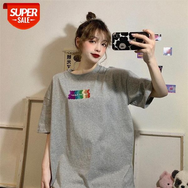 

new korean version of loose cute printed short-sleeved t-shirt women net red trendy student clothes #pe5k, White