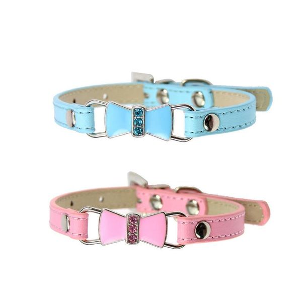 

puppy dog cat bling collar kitten collars adjustable cute bow pu leather 2pieces pet fit small dogs neck strap & leads