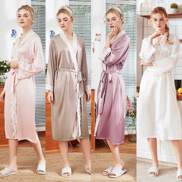 

spring autumn sleepwear robe viscose women nightgown long-sleeve pajamas bathrobe for female comfortable women's, Black;red