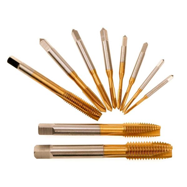 

hand tools 6542 hss tap drill bit titanium plating m3 m4 m5 m6 m8 m10 m12/7pcs suit machine spiral point plug metric straight groove