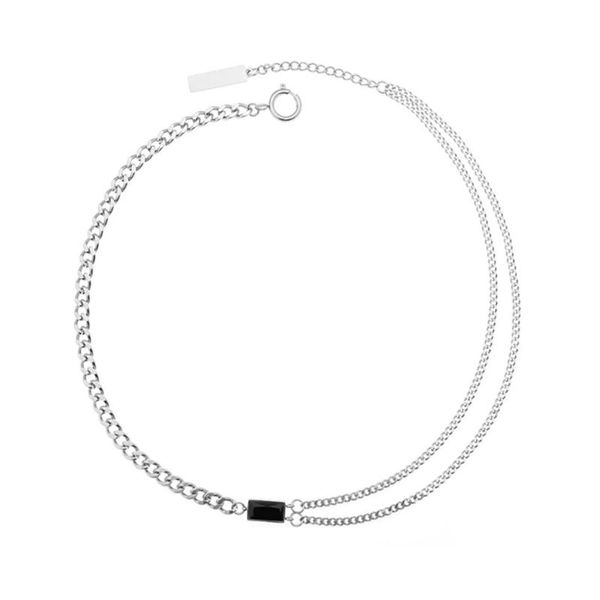 

chains stainless steel hip hop men women minimalist black rectangle stone pendant necklace fashion street dance gift for him, Silver