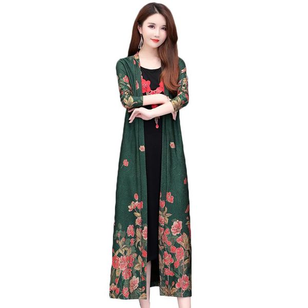 

women's trench coats spring autumn windbreaker women coat fashion print cardigan long loose plus size shawl sunscreen 5xl, Tan;black