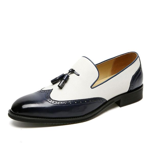 

men brogue british oxford dress shoes male gentleman pu leather footwear flats tassel loafers zapatos hombre, Black