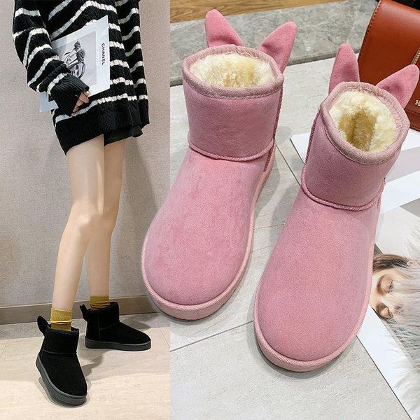 

boots women's snow plus velvet thick ankle winter flat with bottom short ladies warm non-slip cotton shoes, Black