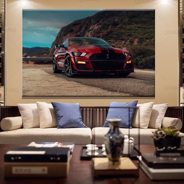 

paintings canvas modern picture supercar home decoration painting fords mustang shelby wall art print poster modular living room