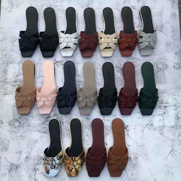 

2021 r fashion women shoes slippers sandals slides summer woman flat real leather platform sandal flats ladies beach slide slipper with box, Black