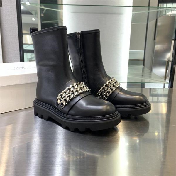 

boots leather women winter shoes flats chain buty damskie luxury zapatillas mujer casual femmes bottes ins botas de, Black