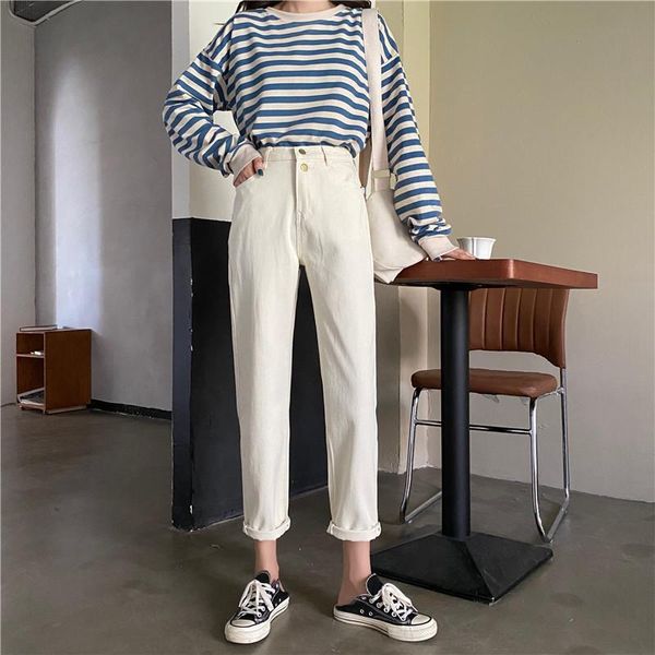 

women's jeans dd028 korean style loose high-waist straight-leg pants trendy, Blue