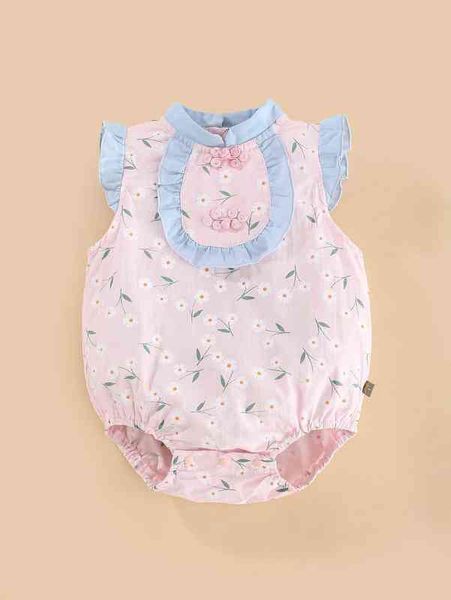 

peninsula baby mock neck floral print frill tank bodysuit she, Blue