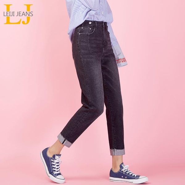 

women's jeans leijijeans large size high waist black harem pants cuffed trousers cool head button fashion ladies 9028, Blue