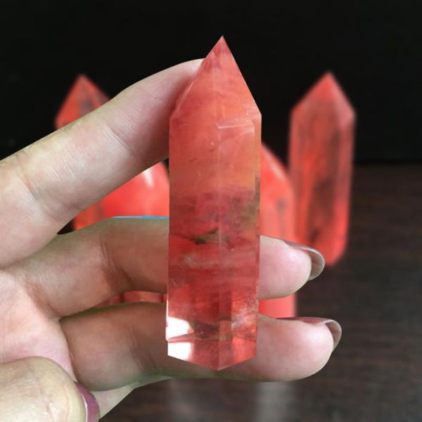 

decorative objects & figurines 2021 creative 40-50mm red smelting quartz crystal point healing obelisk hexagonal wand reiki christmas fashio