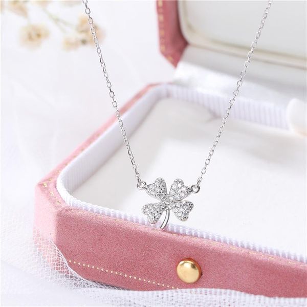 

chains lucky silver 925 necklace clover pendant jewelry necklaces
